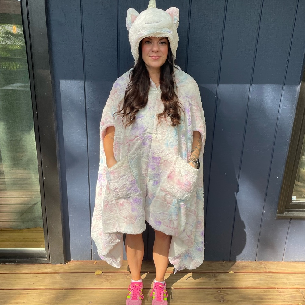 Unicorn Hooded Poncho with Pockets